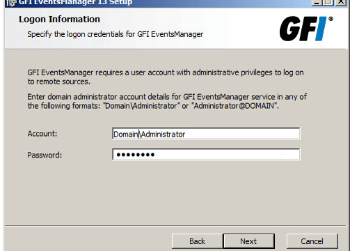 gfi event-manager logon